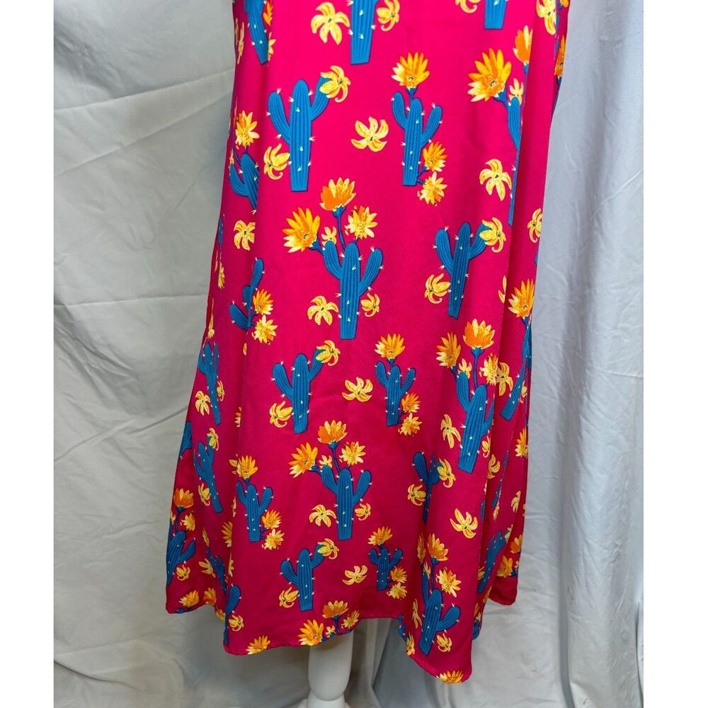 Peach Love California Pink Cactus Print Mini Swing Dress Pockets Boho Womens - Picture 6 of 7